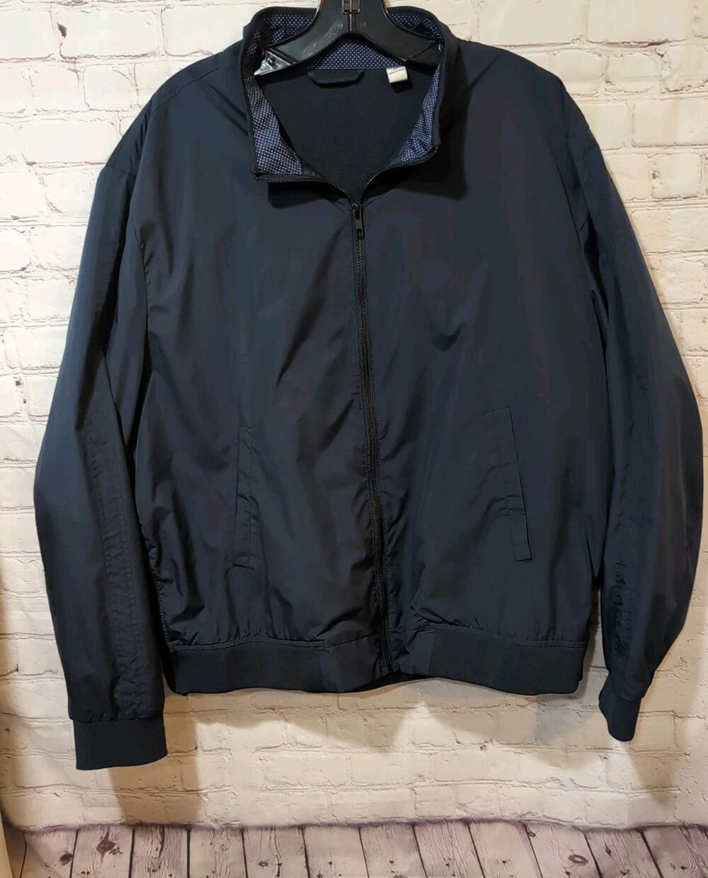 Jos. A. Bank 1905 Tailored Fit Men's XL Bomber Jacket Navy Blue Neoprene Back